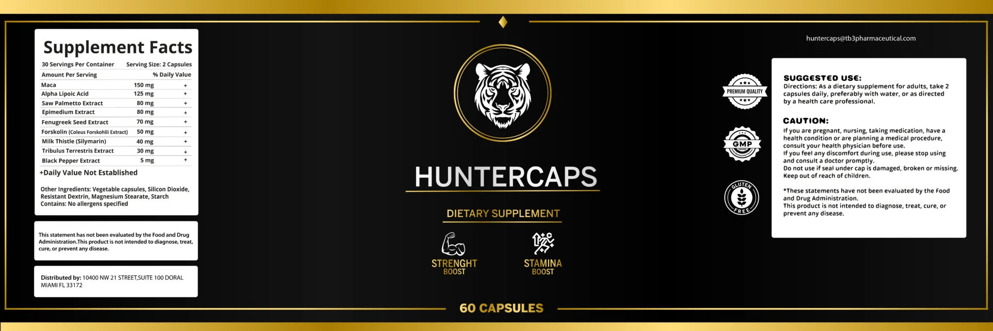 Hunter Caps Product Label